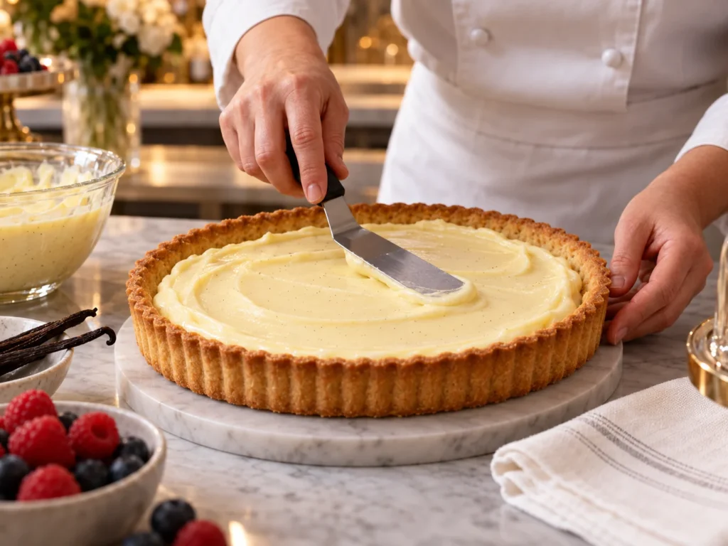 Passo 8 da receita Torta de Morango Clássica: Massa Crocante, Creme de Baunilha e Frutas Frescas