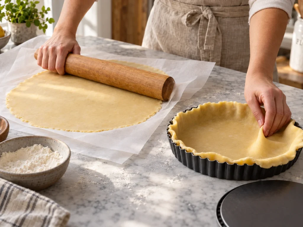 Passo 6 da receita Torta de Morango Clássica: Massa Crocante, Creme de Baunilha e Frutas Frescas