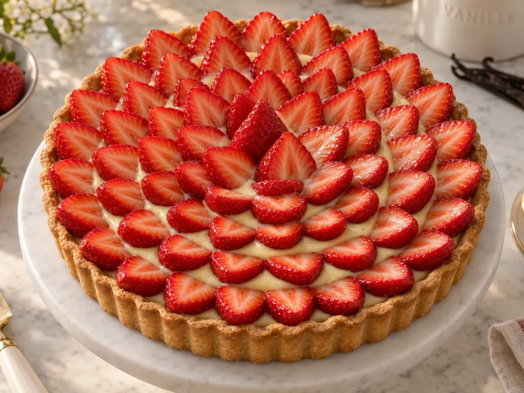 Passo 9 da receita Torta de Morango Clássica: Massa Crocante, Creme de Baunilha e Frutas Frescas