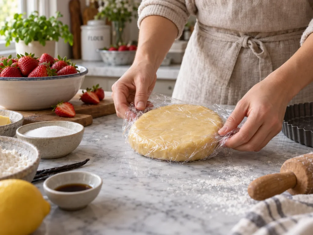 Passo 2 da receita Torta de Morango Clássica: Massa Crocante, Creme de Baunilha e Frutas Frescas