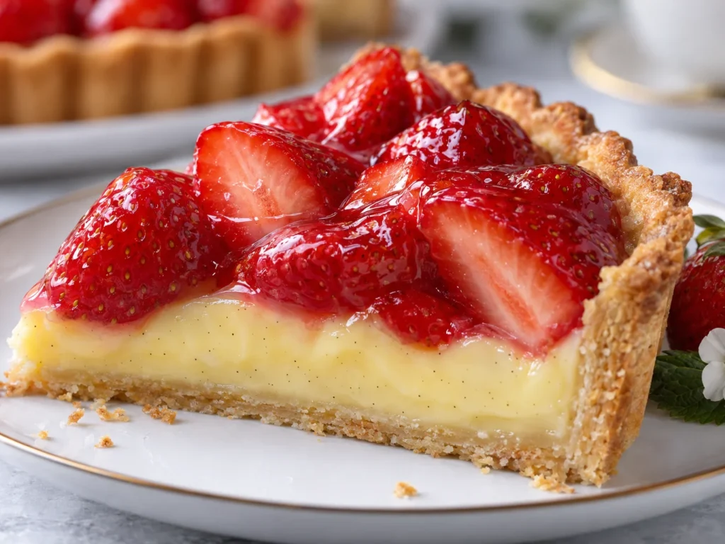 Torta de Morango Clássica: Massa Crocante, Creme de Baunilha e Frutas Frescas - Empratamento
